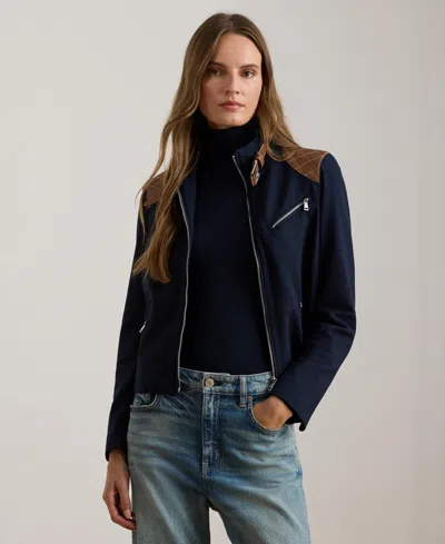 Ralph Lauren Women's Ponte Long Sleeve Moto Jacket In Blue