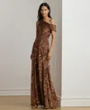 Ralph Lauren Women's Print Buckle-trim Off-the-shoulder Gown In Multi
