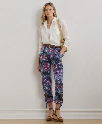 Ralph Lauren Women's Print Linen Cargo Ankle Pants