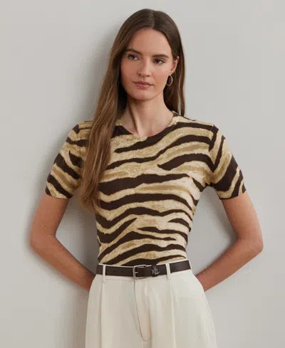Ralph Lauren Women's Print Linen-cotton Short-sleeve Sweater