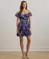 Ralph Lauren Print Off-the-shoulder Cocktail Dress In Blue
