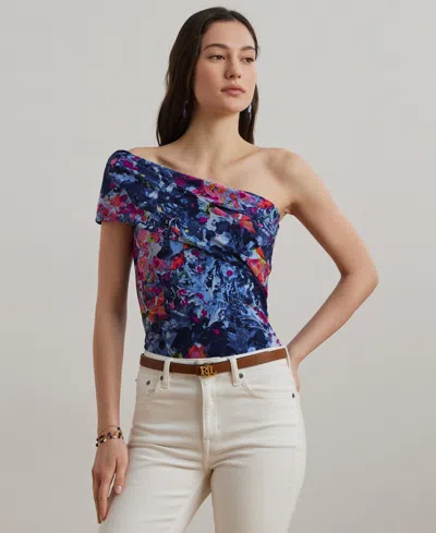 RALPH LAUREN WOMEN'S PRINT STRETCH JERSEY ONE-SHOULDER TOP
