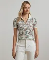 Ralph Lauren Plus Size Print Stretch Pique Polo Shirt In Cream Multi