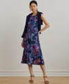 Ralph Lauren Plus Size Print Twist-front Jersey Dress In Blue