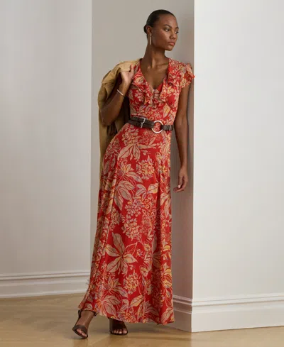 Ralph Lauren Women's Printed Empire-waist Long Dress In Red