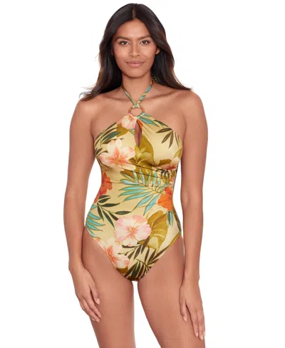 Ralph Lauren Women's Printed Halter-neck Swimsuit In Island Tropical