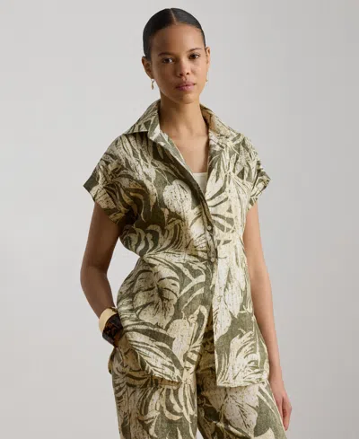 Ralph Lauren Womens Printed Point Collar Short Sleeve Shirt In Green