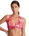 Ralph Lauren Womens Printed Tie Front V Neck Bikini Top Side Tie Hipster Bikini Bottoms In Red