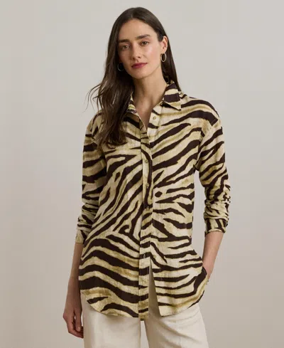 Ralph Lauren Women's Relaxed-fit Zebra-print Linen Shirt
