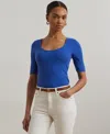 Ralph Lauren Women's Rib-knit Cotton-blend Elbow-sleeve Tee