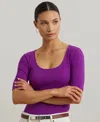 Ralph Lauren Women's Rib-knit Cotton-blend Elbow-sleeve Tee
