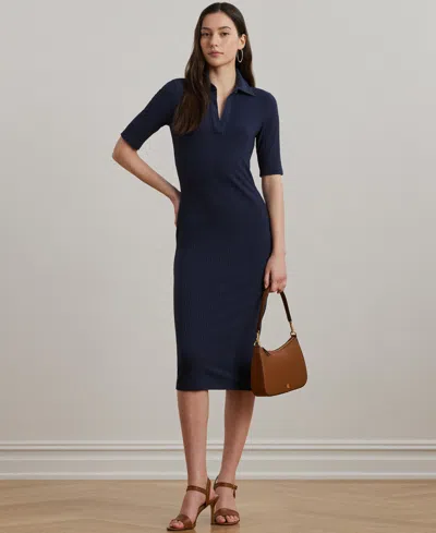 Ralph Lauren Women's Rib-knit Elbow-sleeve Polo Dress