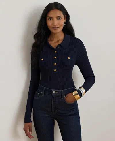 RALPH LAUREN WOMEN'S RIB-KNIT LONG-SLEEVE POLO SWEATER