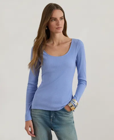 Ralph Lauren Women's Rib-knit Long-sleeve Scoop Neck Top In Blue