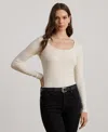 Ralph Lauren Women's Rib-knit Long-sleeve Scoopneck Tee In White