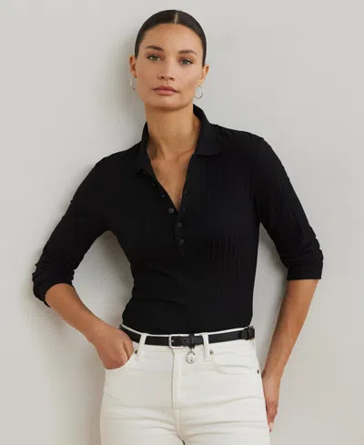 RALPH LAUREN WOMEN'S RIB-KNIT THREE-QUARTER-SLEEVE POLO SHIRT