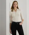 Ralph Lauren Rib-knit Three-quarter-sleeve Polo Shirt In White