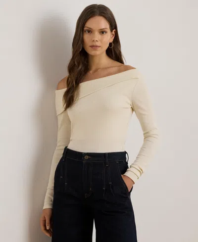 Ralph Lauren Women's Ribbed Asymmetrical Off-the-shoulder Top In Neutral