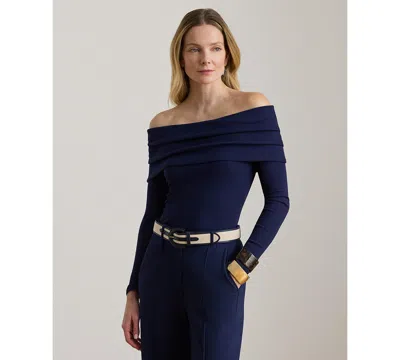 Ralph Lauren Ribbed Cotton-blend Off-the-shoulder Top In Refined Navy In Blue