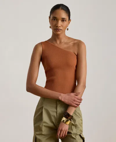 Ralph Lauren Rib-knit One-shoulder Sweater In Red Terracotta In Orange