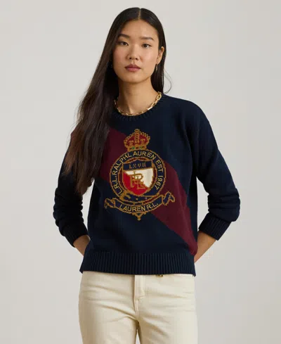 Ralph Lauren Women's Riednee Crest Combed Pull-on Sweater In Black