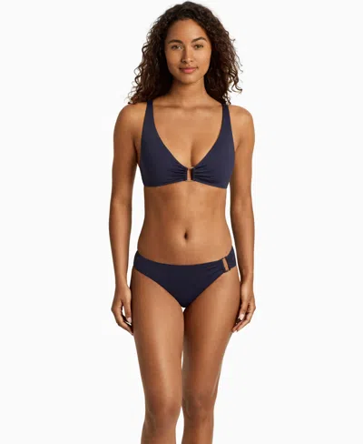 Ralph Lauren Women's Ring Over The Shoulder V-neck Bikini Top In Blue