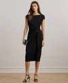 Ralph Lauren Ring-yrim Jersey Cap-sleeve Midi Dress In Black
