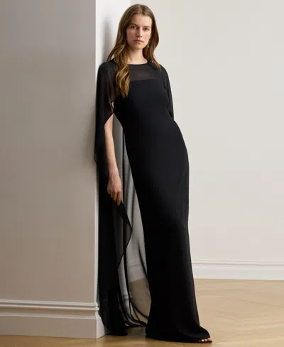 Ralph Lauren Women's Round-neck Cape-overlay Georgette Ball Gown In Black