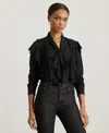Ralph Lauren Women's Ruffle Detail Tie-neck Blouse In Black