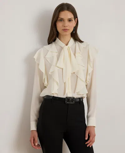 RALPH LAUREN WOMEN'S RUFFLE DETAIL TIE-NECK BLOUSE