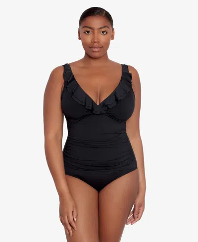 Ralph Lauren Women's Ruffle One Piece Swimsuit In Black