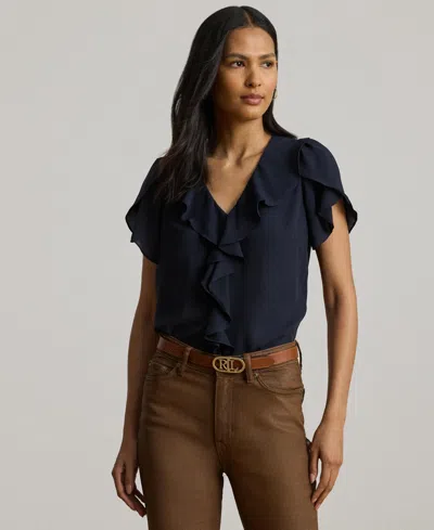 Ralph Lauren Women's Ruffle-trim Georgette Blouse In Blue