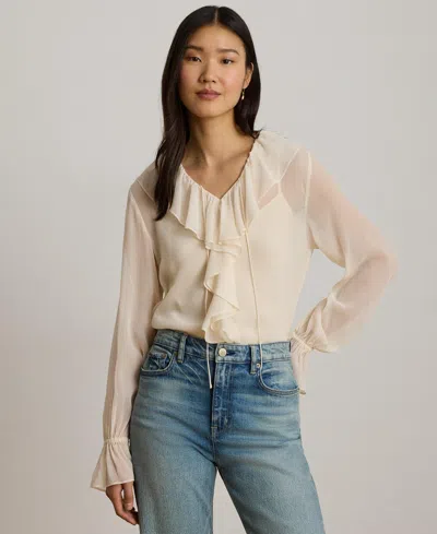 Ralph Lauren Women's Ruffle-trim V-neck Blouse In Brown