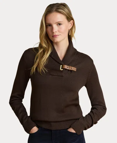 Ralph Lauren Women's Sabree Long Sleeve Buckle-trim Sweater In Circuit Brown