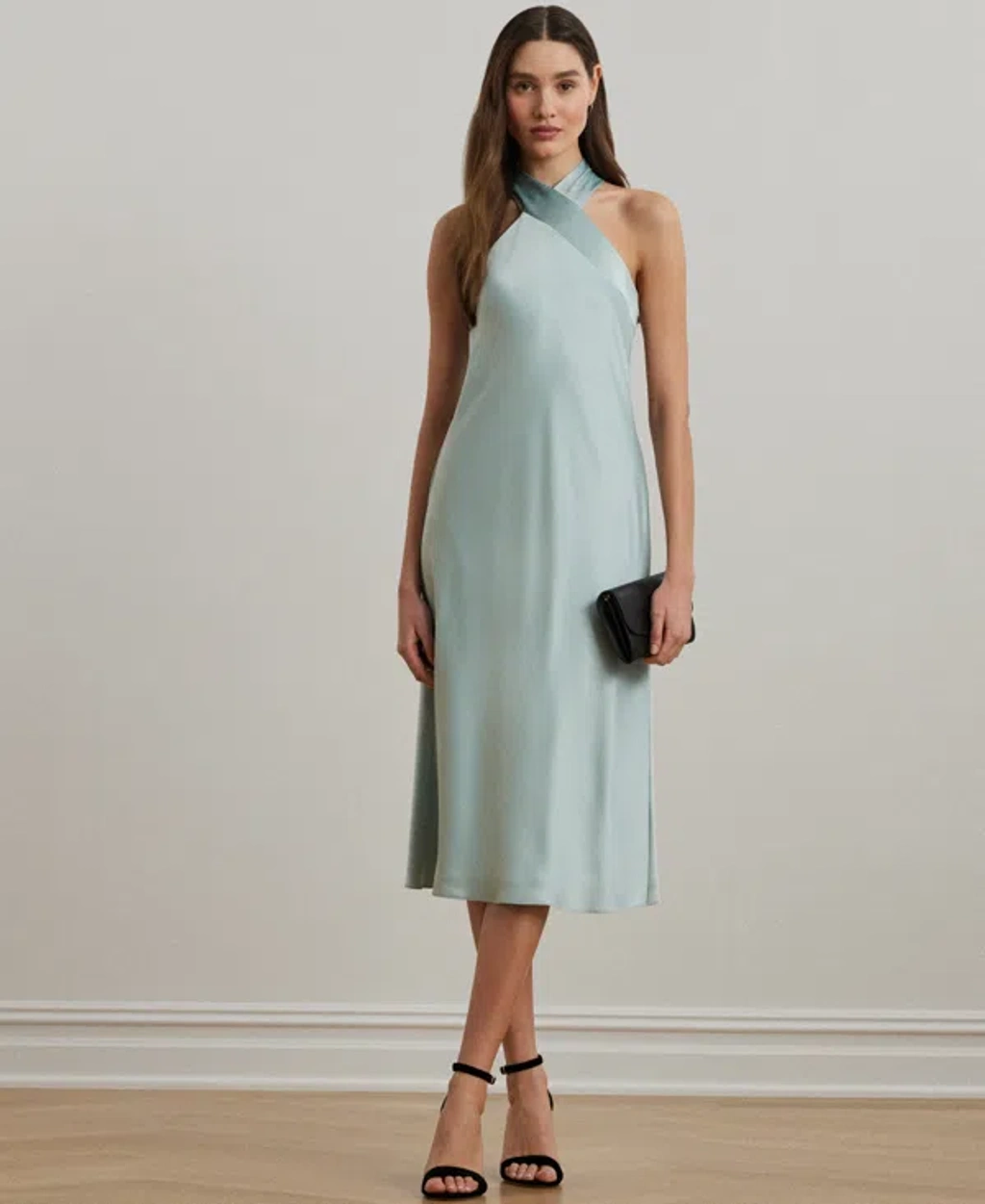 ralph lauren charmeuse halter dress Women's Satin Cocktail In Aqua Pearl Okhai_Dress