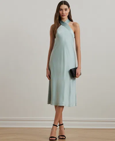 Ralph Lauren Women's Satin Charmeuse Halter Cocktail Dress In Aqua Pearl