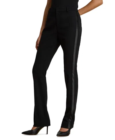 Ralph Lauren Women's Satin-trim Wool Crepe Straight Pants In Black