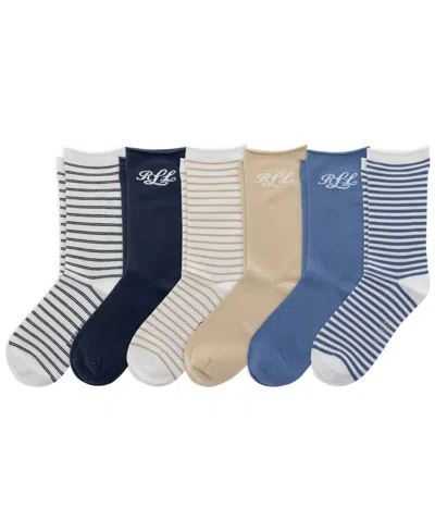 Ralph Lauren Women's Script Roll-top Socks, 6-pack In Multi