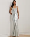 Ralph Lauren Women's Sequined Sleeveless Gown In Aqua Pearl