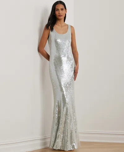 Ralph Lauren Women's Sequined Sleeveless Gown In Aqua Pearl