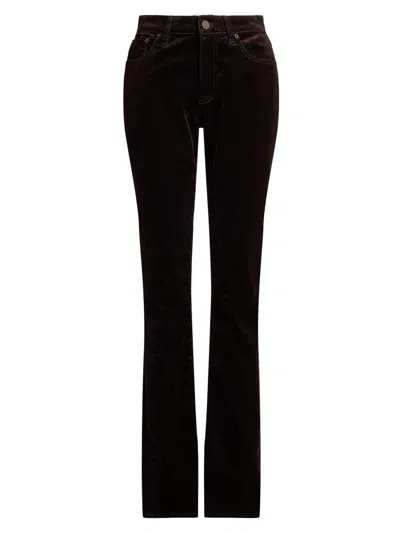 Ralph Lauren Seth Stretch Velvet Straight-leg Pants In Brown