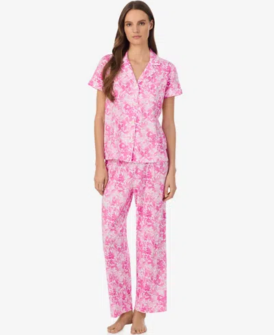 Ralph Lauren Women's Short-sleeve Notch Collar Ankle Pant Pajama Set In Multi