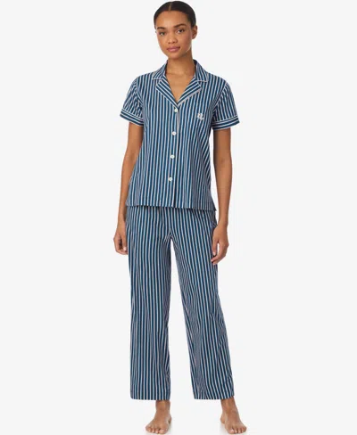 Ralph Lauren Women's Short-sleeve Top And Ankle Length Pajama Pants, 2-piece Set In Blue