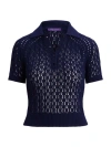 Polo Ralph Lauren Silk Bouclé Short-sleeve Polo Sweater In Lux Navy