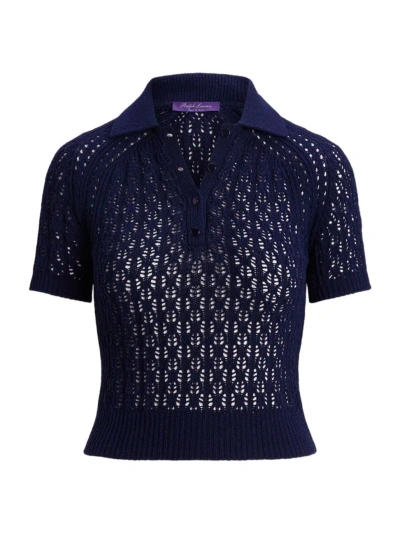 Ralph Lauren Women's Silk Openwork Knit Polo Shirt In Lux Navy