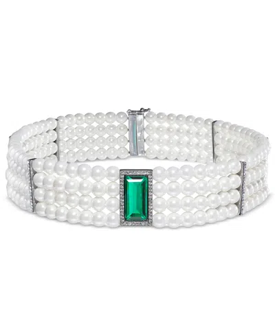 Ralph Lauren Women's Silver-tone Imitation Pearl And Crystal Choker Necklace In Green