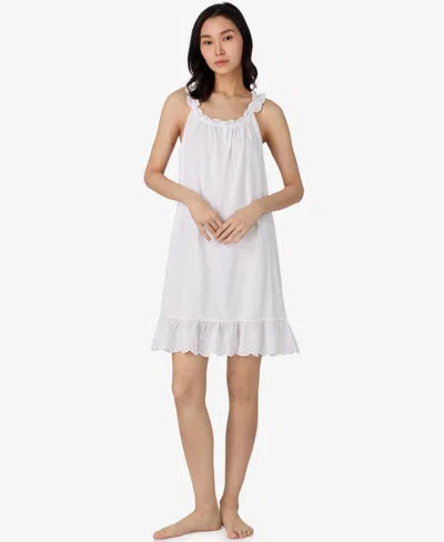 Ralph Lauren Women's Sleeveless Eyelet Ruffle Button Neck Nightgown In White