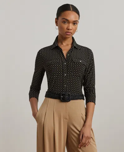 Ralph Lauren Women's Slim-fit Geo-print Jersey Shirt In Black
