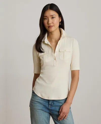 Ralph Lauren Rib-knit Elbow-sleeve Top In Neutral