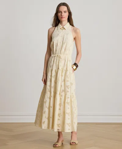 Ralph Lauren Floral-eyelet Voile Tiered Shirtdress In Mascarpone Cream In Brown